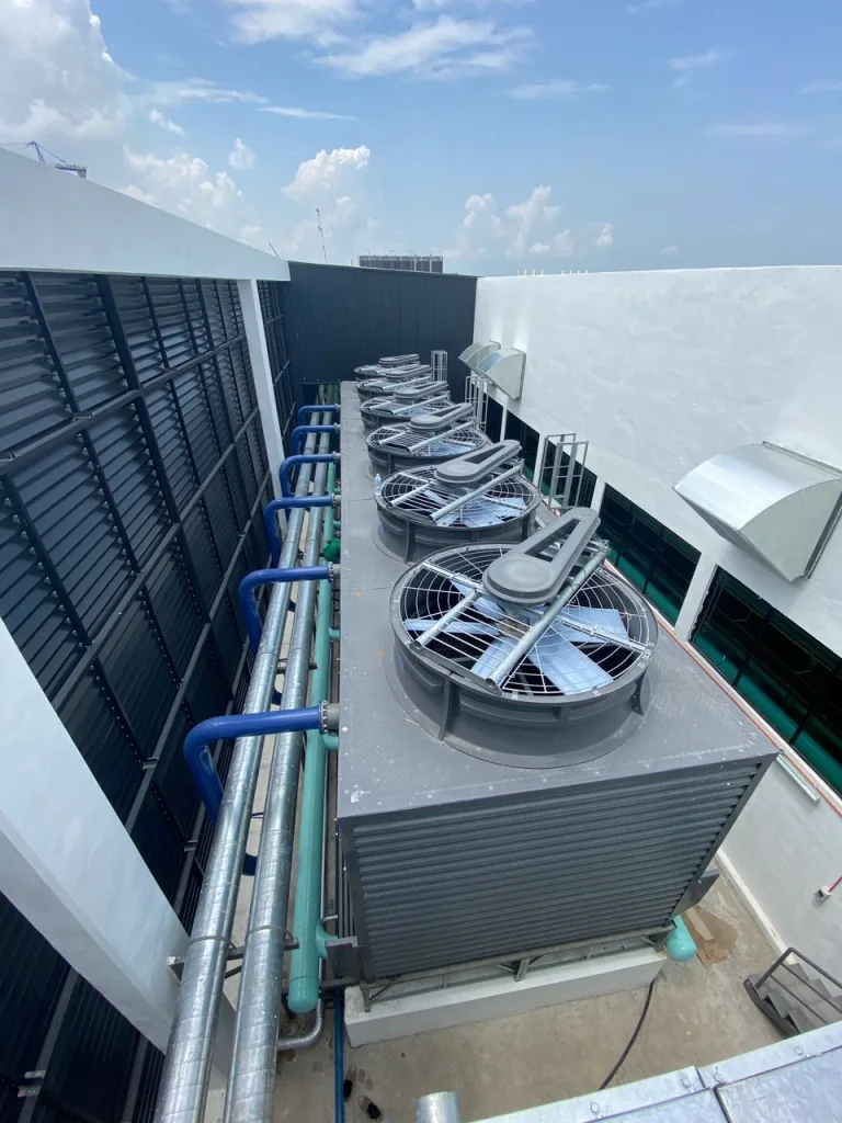 Cooling towers of HVAC system used for industrial temperature control and ventilation in Penang